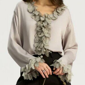 Floral Petal Trim V-Neck Shirt